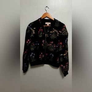 Elegant Black Floral Bomber Jacket